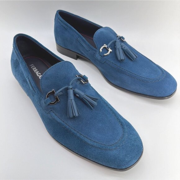 Salvatore Ferragamo Blue Tassels Loafers Suede Formal Men Shoes Size 9E US10 main image 10